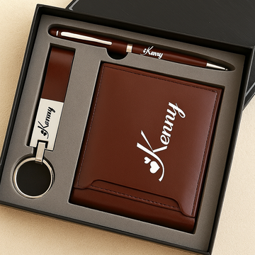Coffret Cadeau Personnalisé Homme – Portefeuille, Stylo et Porte-clé Gravés