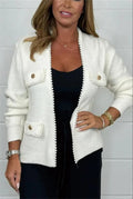 Cardigan élégant femme blanc détails perles sophistication MAX FOR ME