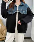 Noir Cardigan-femme-denim-maille-mix-matières-assemblage-MAX-FOR-ME-detail
