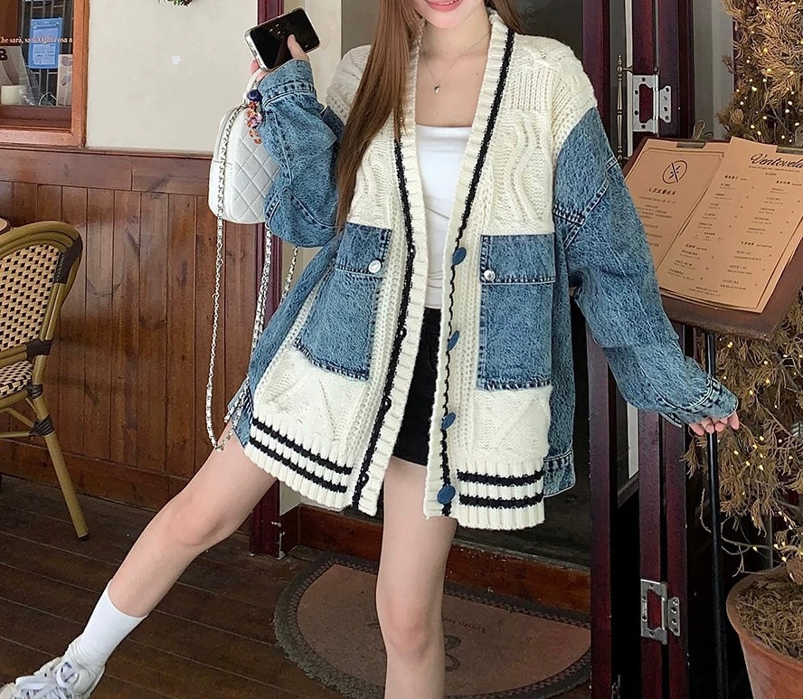 Cardigan-femme-denim-maille-assemblage-coutures-MAX-FOR-ME-zoom
