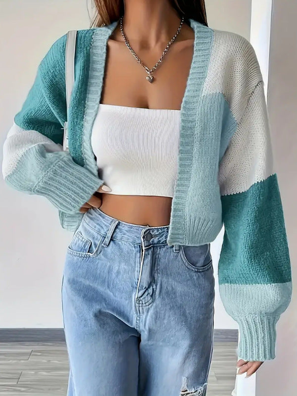 Cardigan gilet en maille tricolore à manches longues décontracté chic - MAX FOR ME