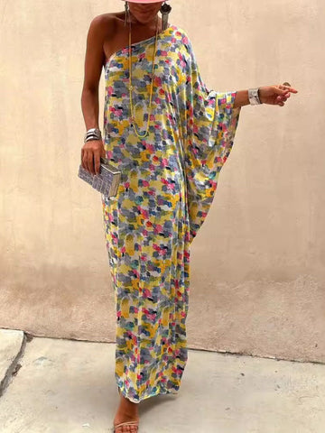 Robe longue casual tie-dye épaules dénudées - style décontracté pour vos vacances