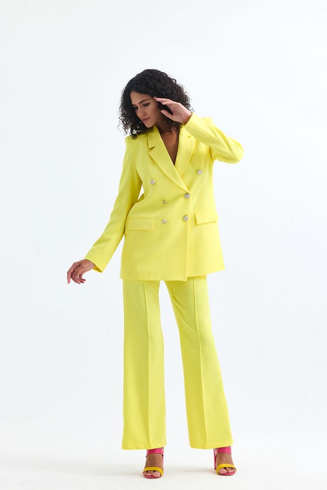 Ensemble Tailleur Femme Élégant - Blazer à Double Boutonnage et Pantalon Coupe Large