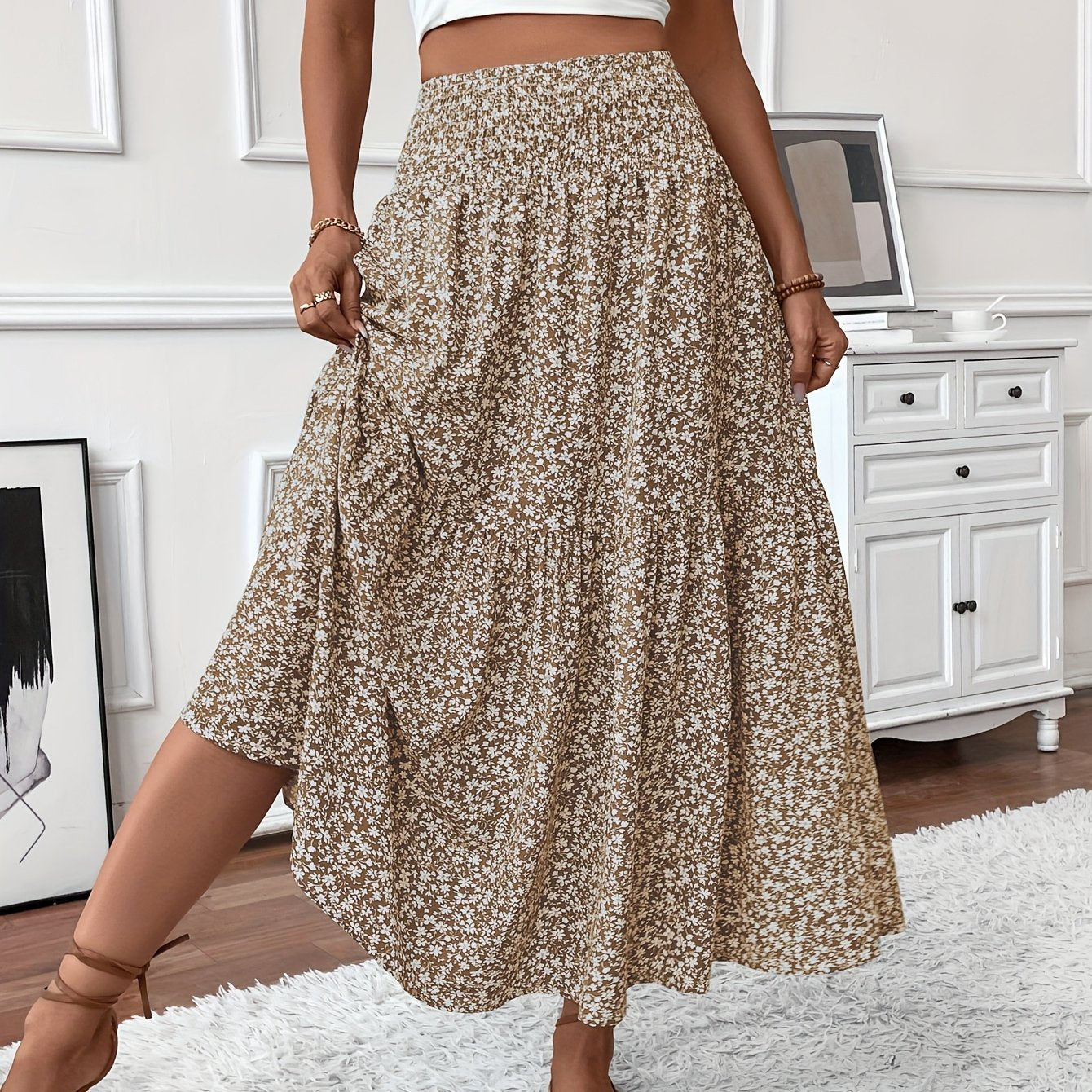 Elena long bohemian floral skirt – flowy & elastic waist