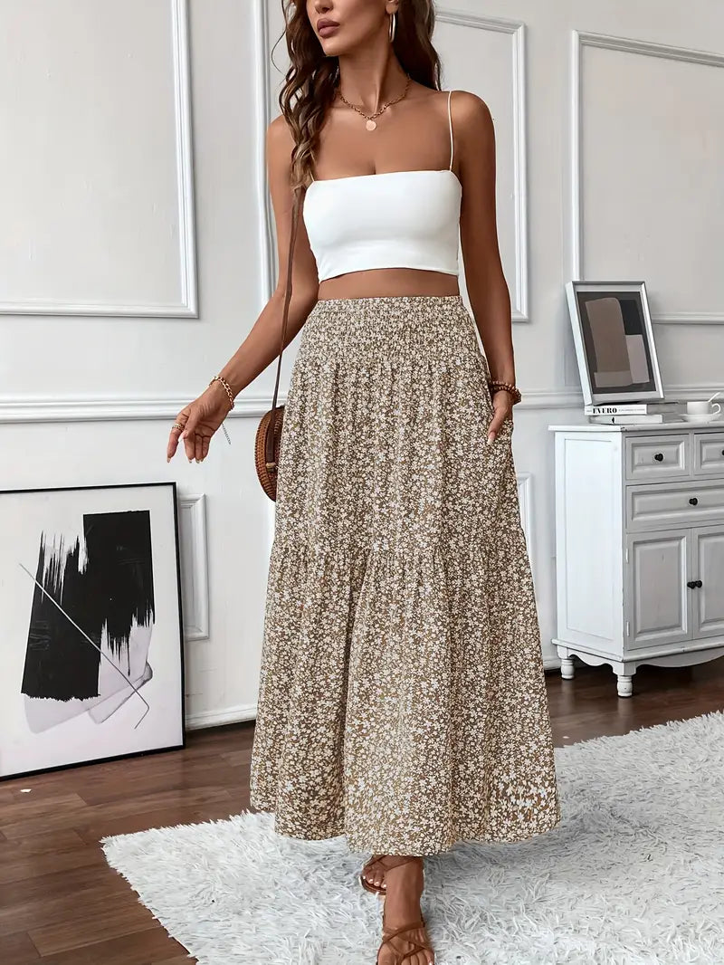 Jupe longue bohème fleurie Elena – fluide & taille élastique