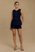 Ensemble 2 pièces en denim – Top à boutonnage simple & short taille haute 
