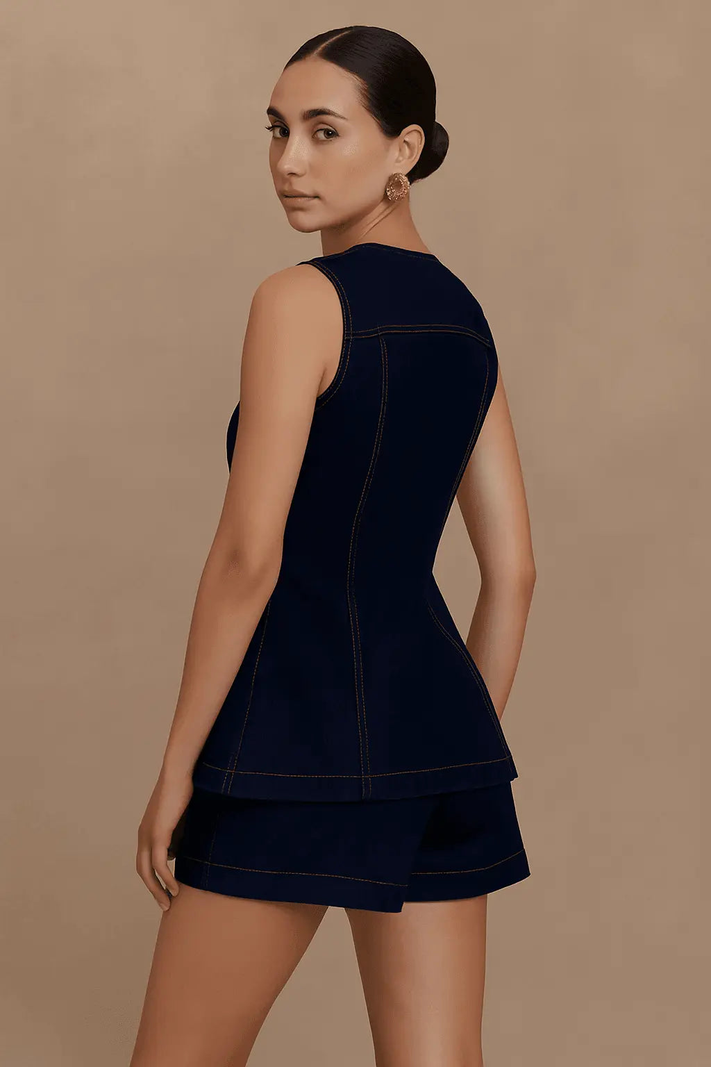 Ensemble 2 pièces en denim – Top à boutonnage simple & short taille haute 