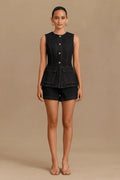 Ensemble 2 pièces en denim – Top à boutonnage simple & short taille haute 