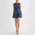 Ensemble 2 pièces en denim – Top à boutonnage simple & short taille haute 