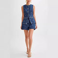 Ensemble 2 pièces en denim – Top à boutonnage simple & short taille haute 
