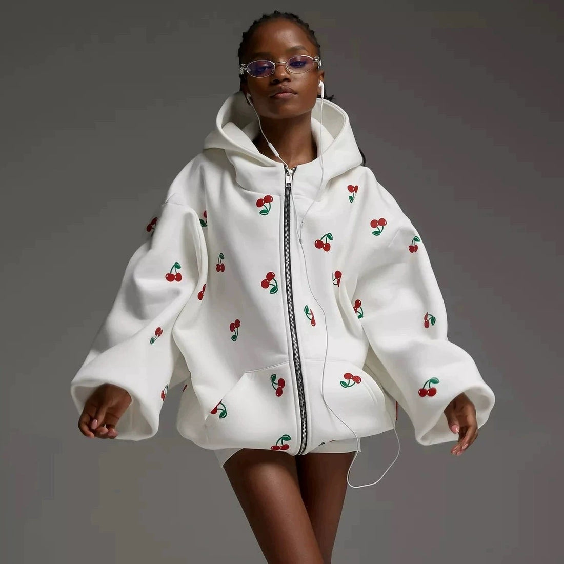 Sweat capuche oversize femme hoodie imprimé cerises - look moderne garanti - MAX FOR ME