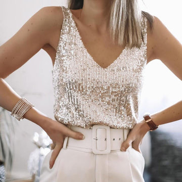 Haut à sequins éblouissant avec décolleté en V – élégant et chic pour soirées