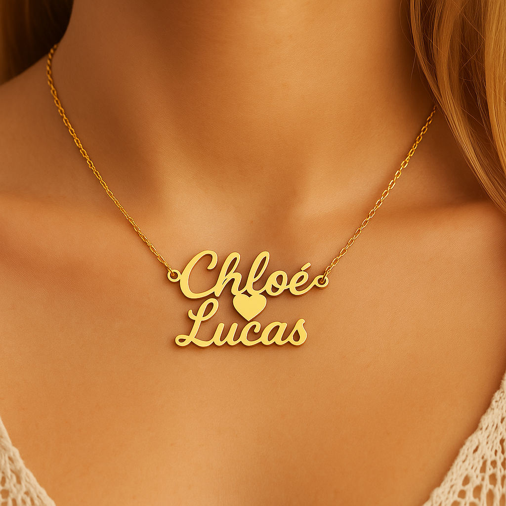 Ketting 2 Namen met Hart – Gepersonaliseerd Goudkleurig Roestvrij Staal