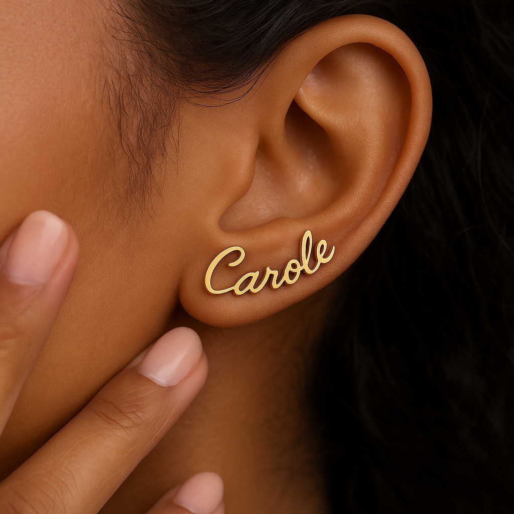 Boucles d’oreilles personnalisées – Acier inoxydable doré avec prénom 