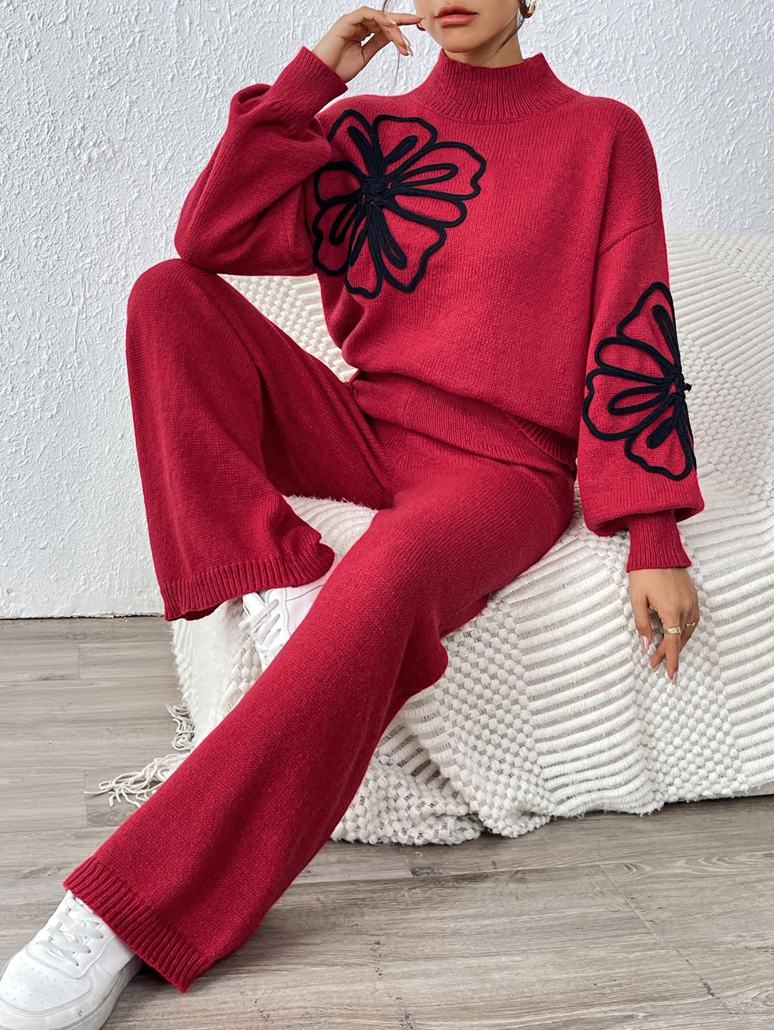 Dames vlinder ensemble grijs - gebreide trui en wijde broek optimaal comfort