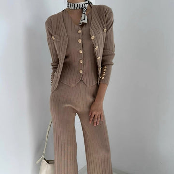 Ensemble 3 pièces en maille - cardigan gilet et pantalon large style moderne - MAX FOR ME