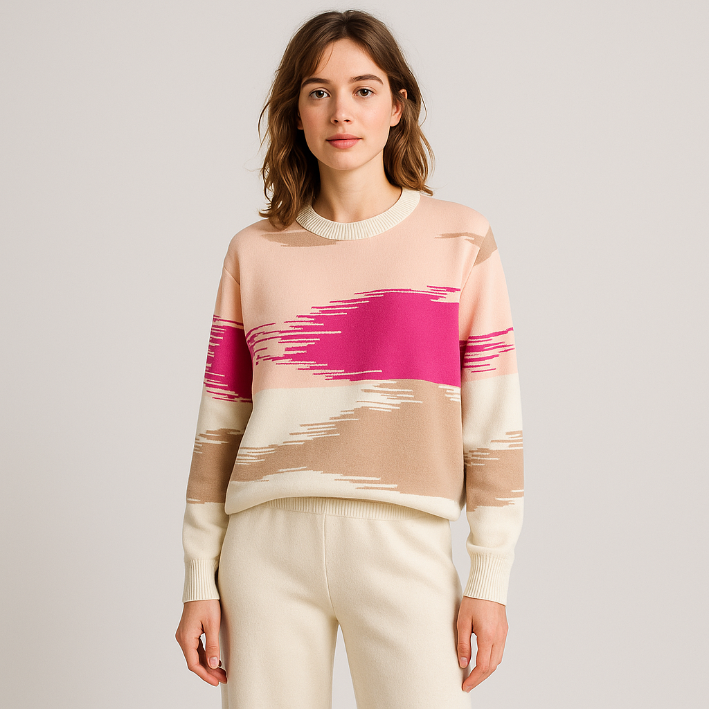 Ensemble motif abstrait pull artistique pantalon coordonné bicolore - créativité moderne sophistiquée - MAX FOR ME