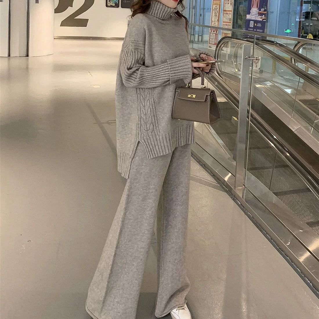 Ensemble tricot col montant pull pantalon côtelé hivernal cocooning MAX FOR ME