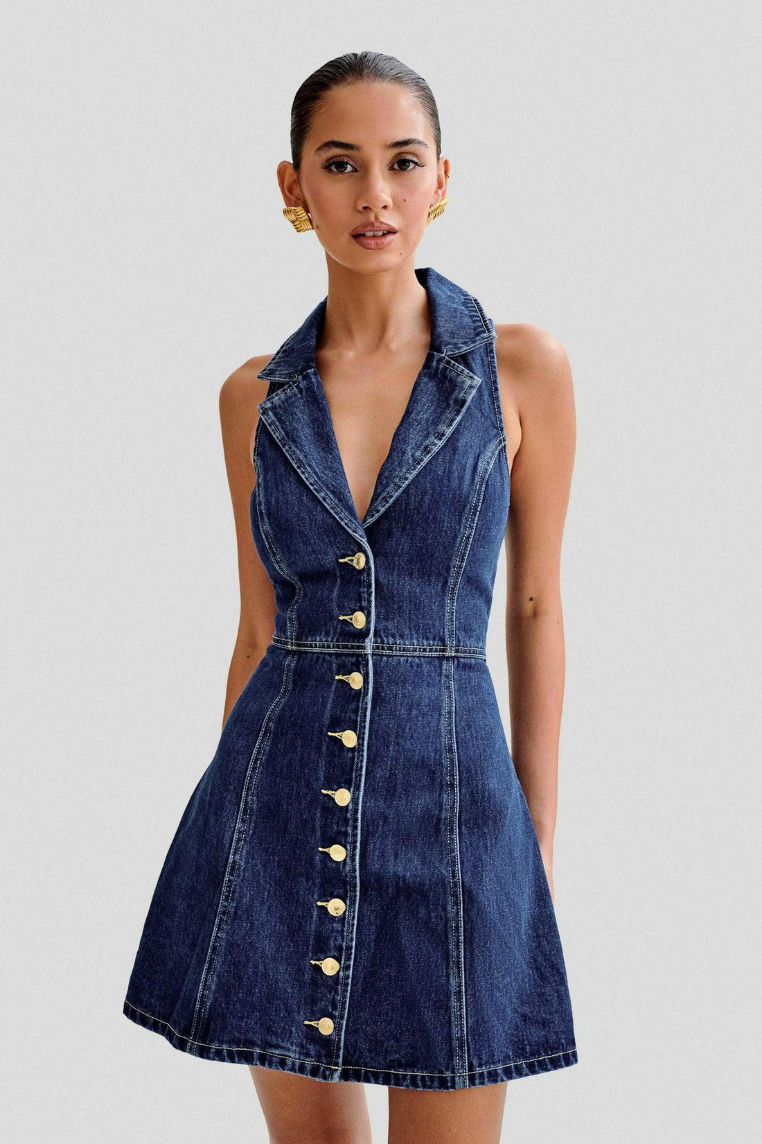 Robe en Jean Sans Manches pour Femmes – Boutonnage Central 
