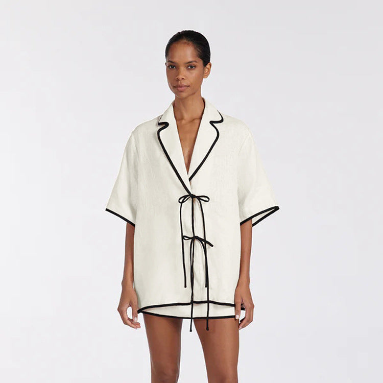 Skirt and jacket set – short silhouette and tied finish for summer