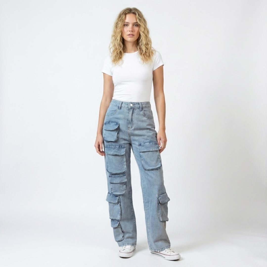 Pantalone jeans cargo donna