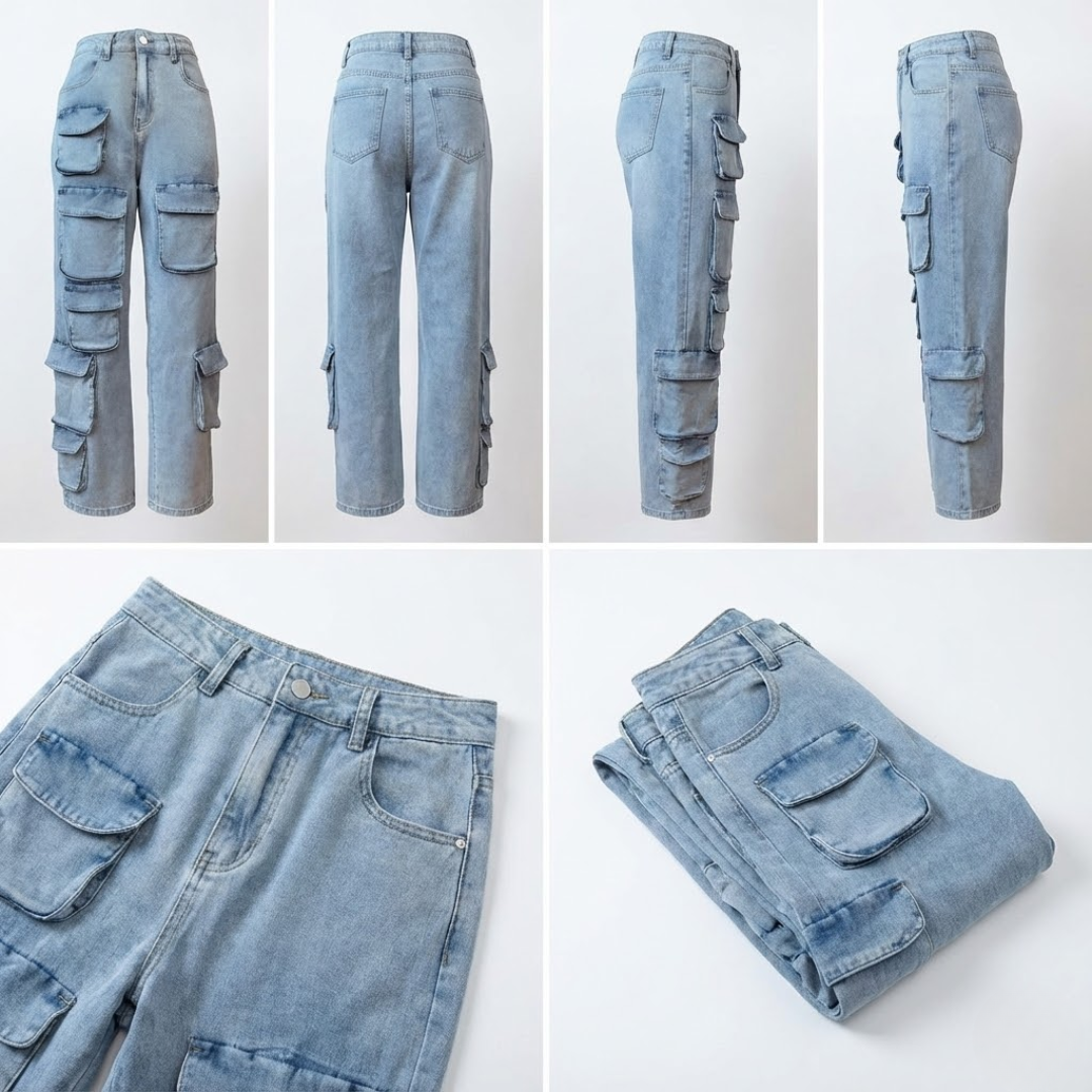 Pantalone jeans cargo donna