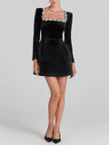 Robe Courte Noire Tweed Chic – Col Bijou et Poches Perlées Noir Carmin / S MAX for ME