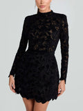 Robe Courte en Dentelle Fleurie Intense – Manches Longues, Rouge ou Noir MAX for ME
