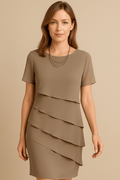 Robe Femme Élégante en Polyester – Coupe Droite à Volants Superposés 