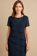 Robe Femme Élégante en Polyester – Coupe Droite à Volants Superposés 
