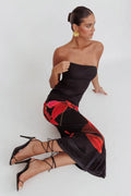 Robe Femme Longue Noire à Fleurs Rouges MAX FOR ME