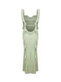 Robe Lina Vert clair – Sensualité satinée avec dos nu et traîne romantique 