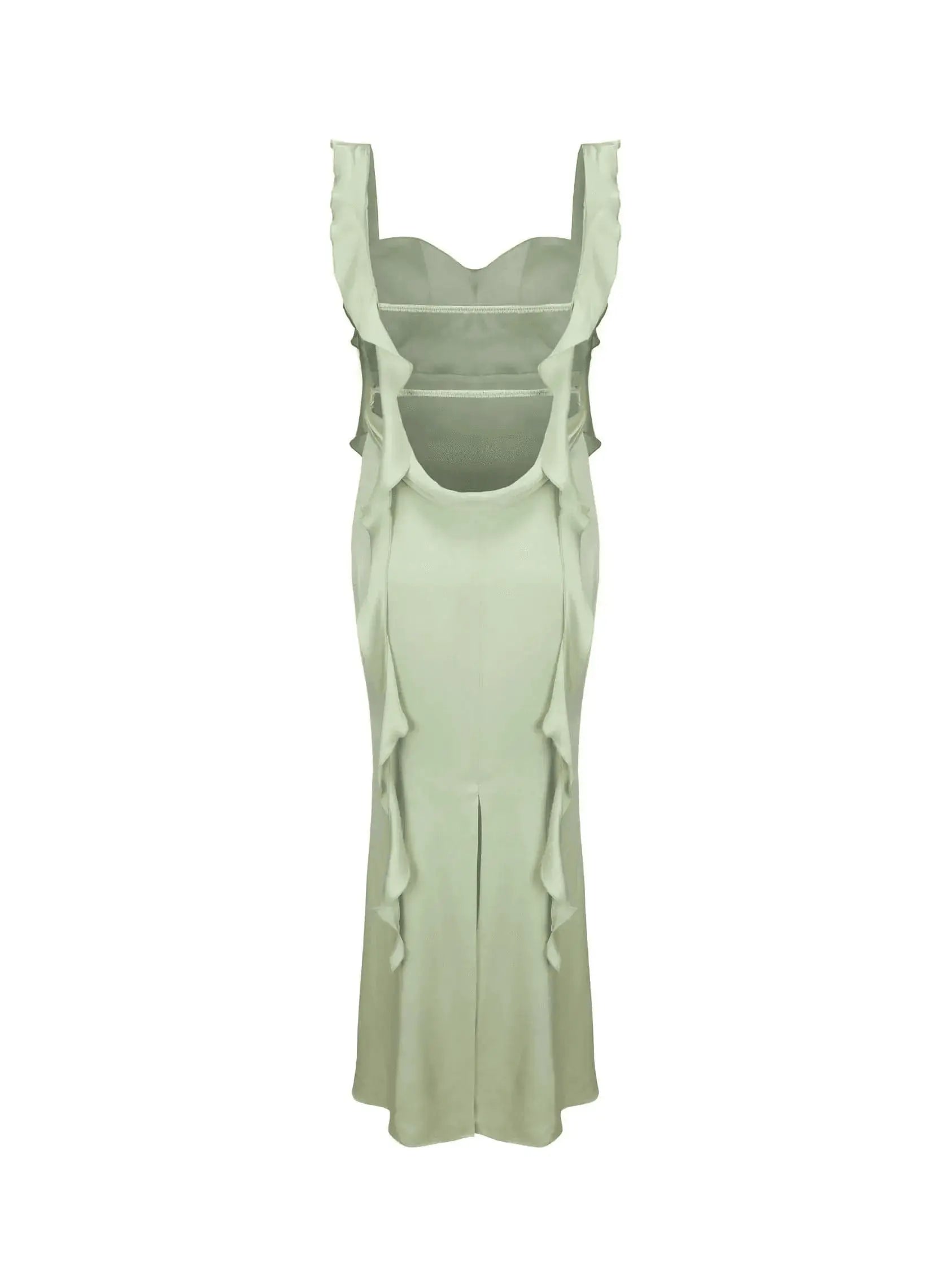 Robe Lina Vert clair – Sensualité satinée avec dos nu et traîne romantique 