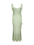 Robe Lina Vert clair – Sensualité satinée avec dos nu et traîne romantique 