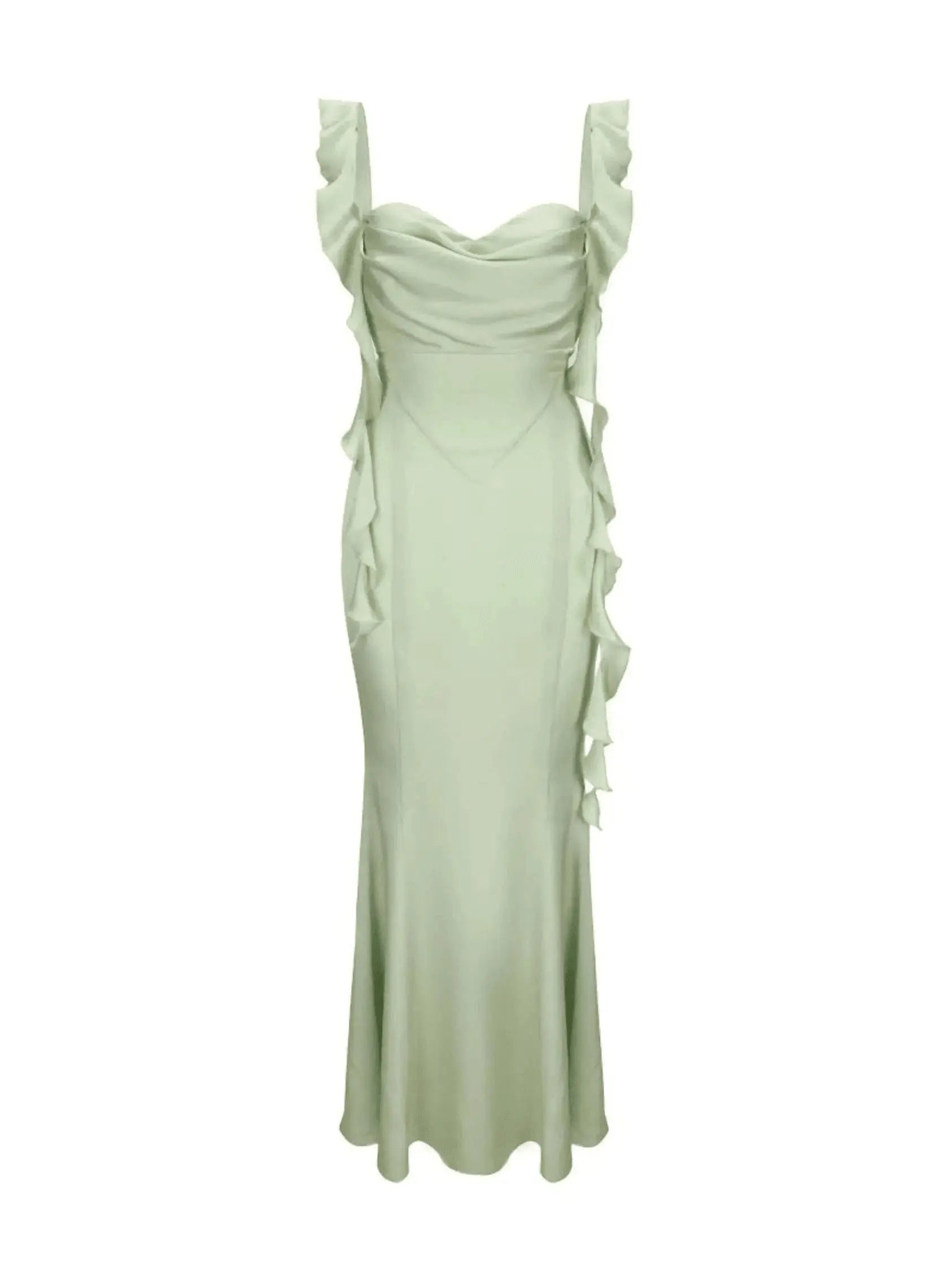 Robe Lina Vert clair – Sensualité satinée avec dos nu et traîne romantique 