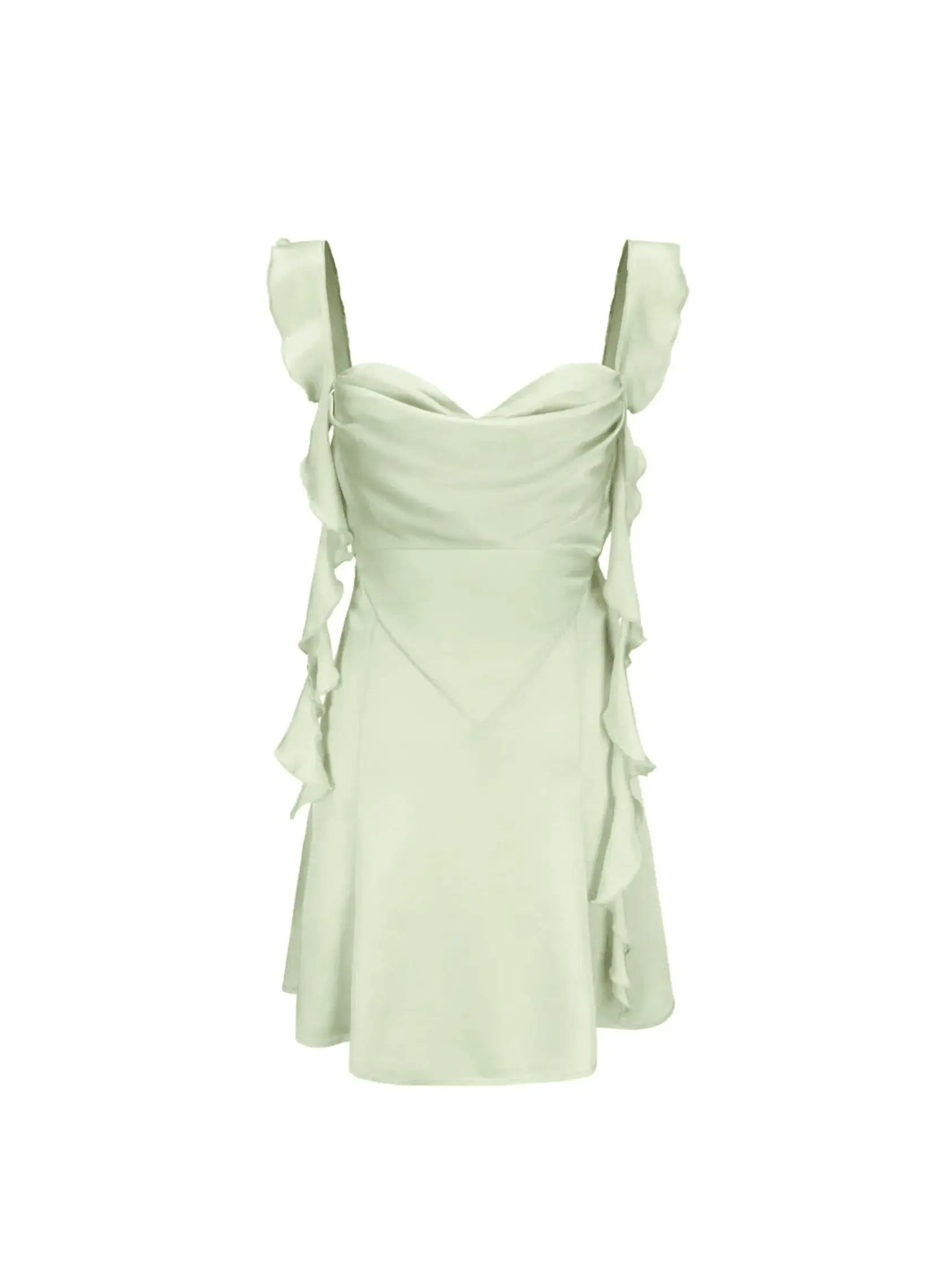 Robe Lina Vert clair – Sensualité satinée avec dos nu et traîne romantique 