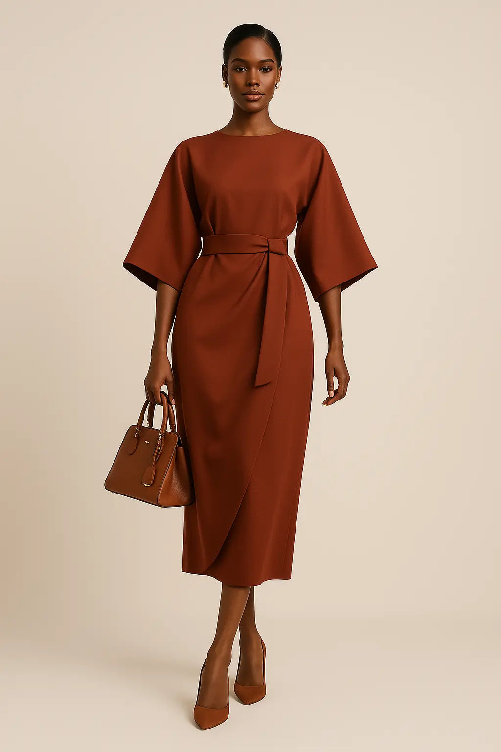 Robe Longue  Élégante à Manches Lanterne 