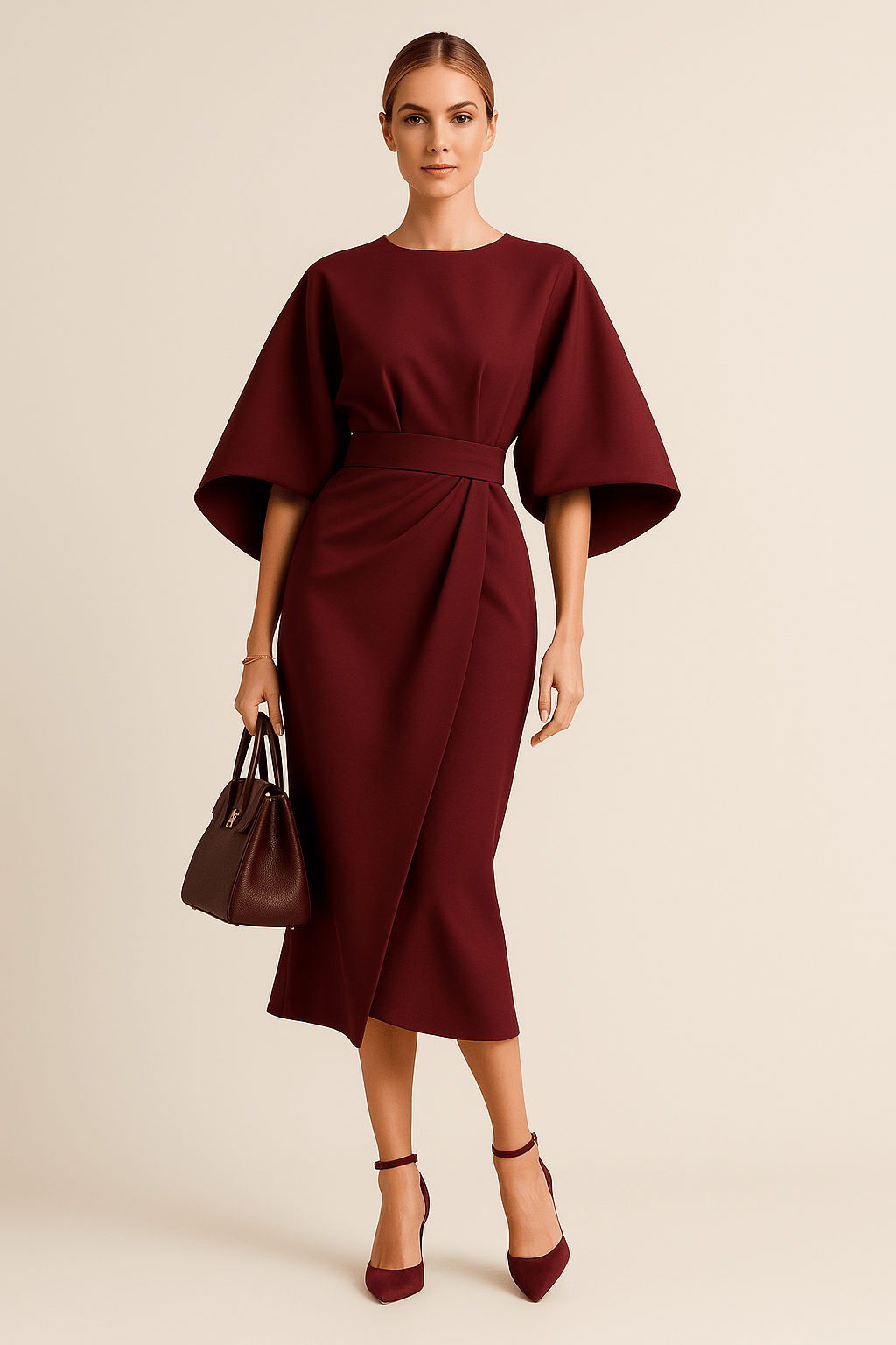 Robe Longue  Élégante à Manches Lanterne 