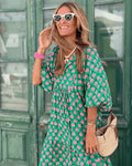 Robe Longue Femme Bohème Verte Imprimée – Coupe Fluide et Décontractée MAX FOR ME