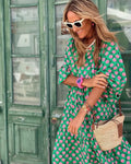 Robe Longue Femme Bohème Verte Imprimée – Coupe Fluide et Décontractée 