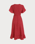 Robe Longue Femme Enveloppe à Volants à Pois Rouge MAX FOR ME