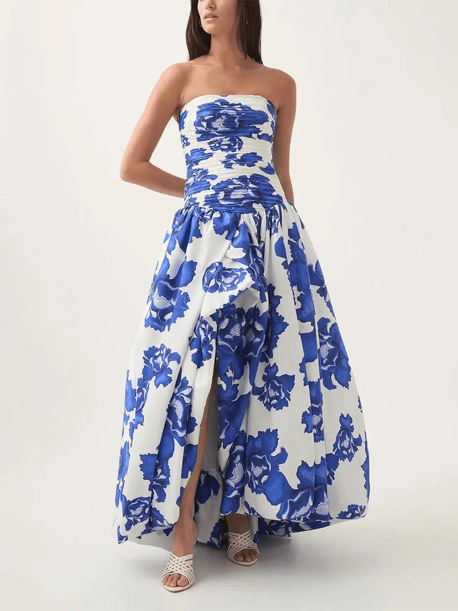 Robe Longue Femme Imprimée Sans Bretelles 