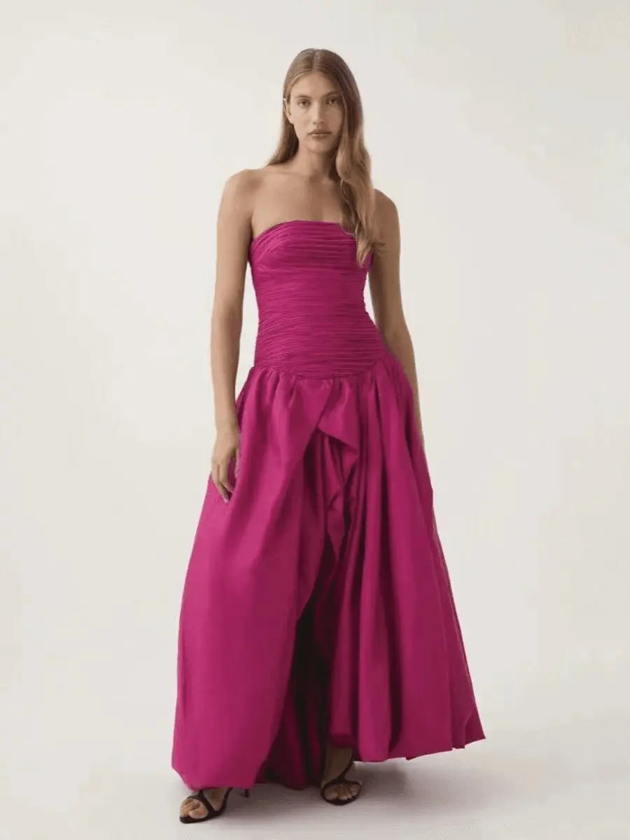 Robe Longue Femme Imprimée Sans Bretelles Rouge Bordeaux / S MAX FOR ME