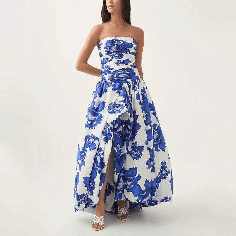 Robe Longue Femme Imprimée Sans Bretelles 