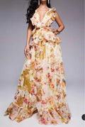 Robe Longue Femme Imprimée Sans Manches Décolleté en V Léopard Sable MAX FOR ME