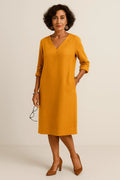 Robe Longue Femme V-Cou - Mélange Soie Mousseline Élégante Orange / S MAX FOR ME