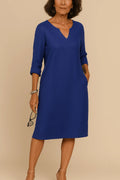 Robe Longue Femme V-Cou - Mélange Soie Mousseline Élégante Bleu / S MAX FOR ME