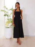 Robe Longue Halterneck– Coton Léger et Décolleté Noir Carmin / S MAX FOR ME