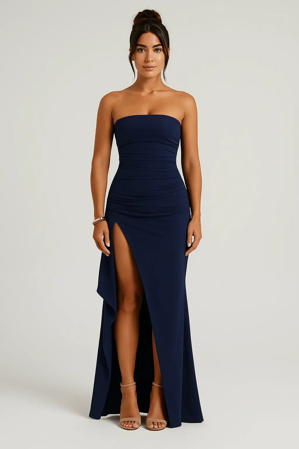 Robe Longue Sans Bretelles – Drapée Taille Haute et Fente Latérale MAX FOR ME