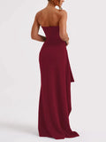 Robe Longue Sans Bretelles – Drapée Taille Haute et Fente Latérale Rouge Nuit / S MAX FOR ME